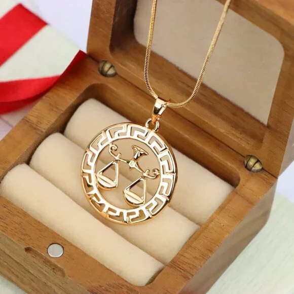 "Libra Zodiac Sign Rose Gold Pendant in Gold Plated Brass, XPPT1334 - Picture 7 of 13